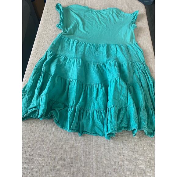 Made in Italy Green Linen Blend Tiered Shift Mini Dress M - Picture 5 of 5